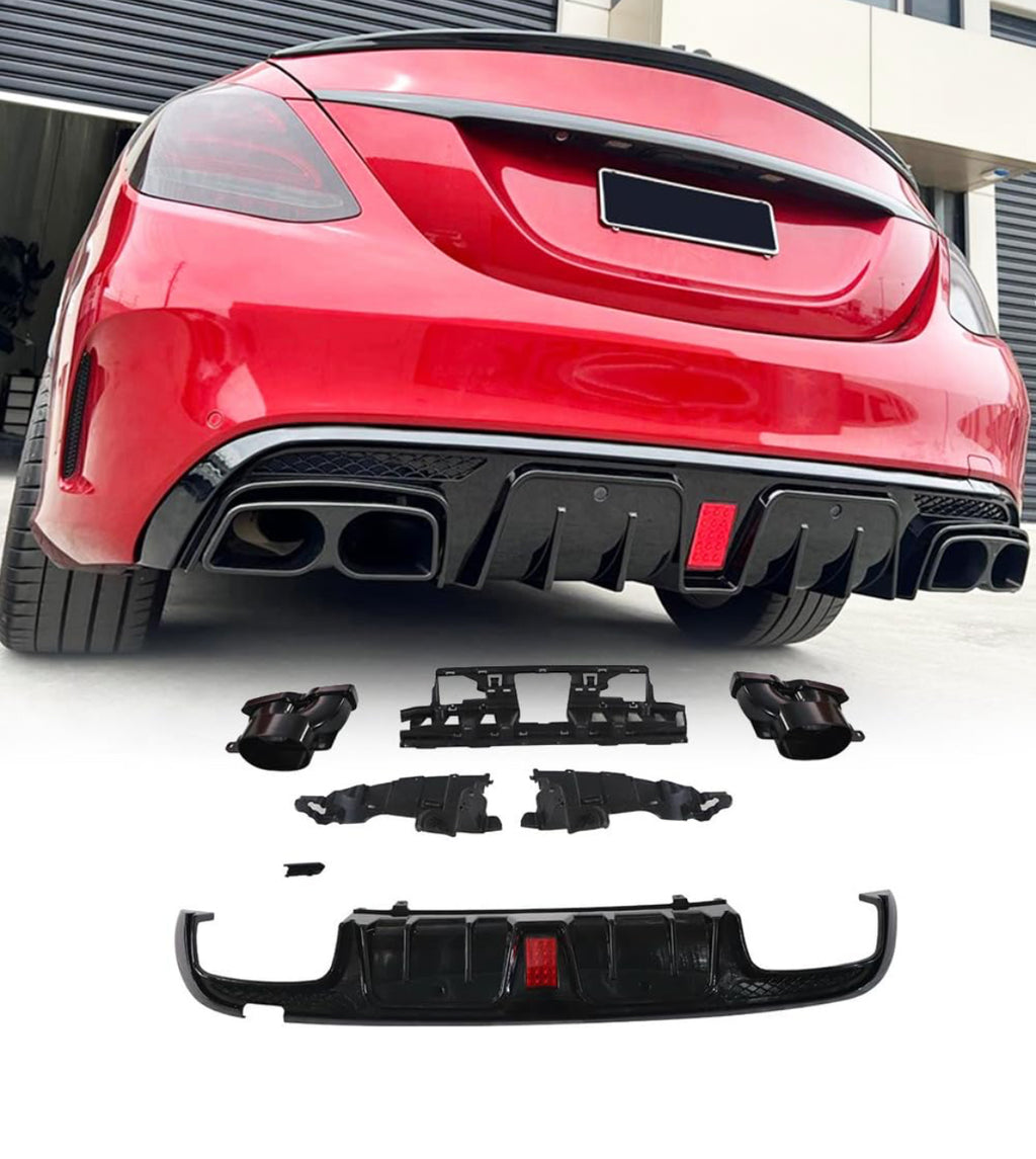 Rear diffuser with exhaust tips - Mercedes C-class w205 (2015-2018) AMG-line