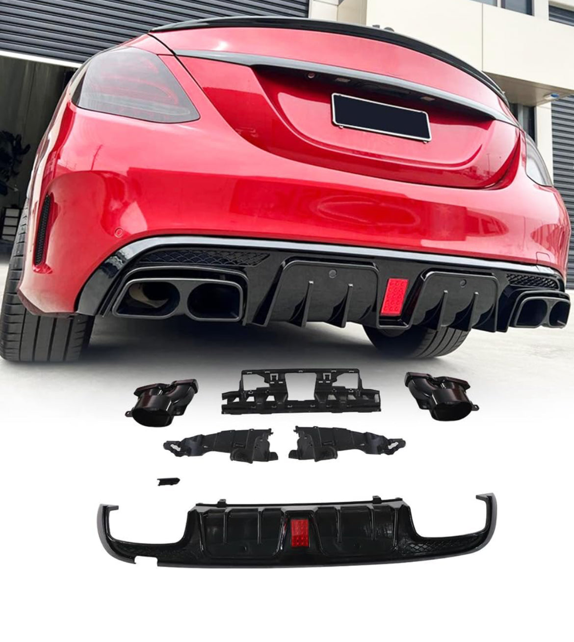 Rear diffuser with exhaust tips - Mercedes C-class w205 (2015-2018) AMG-line