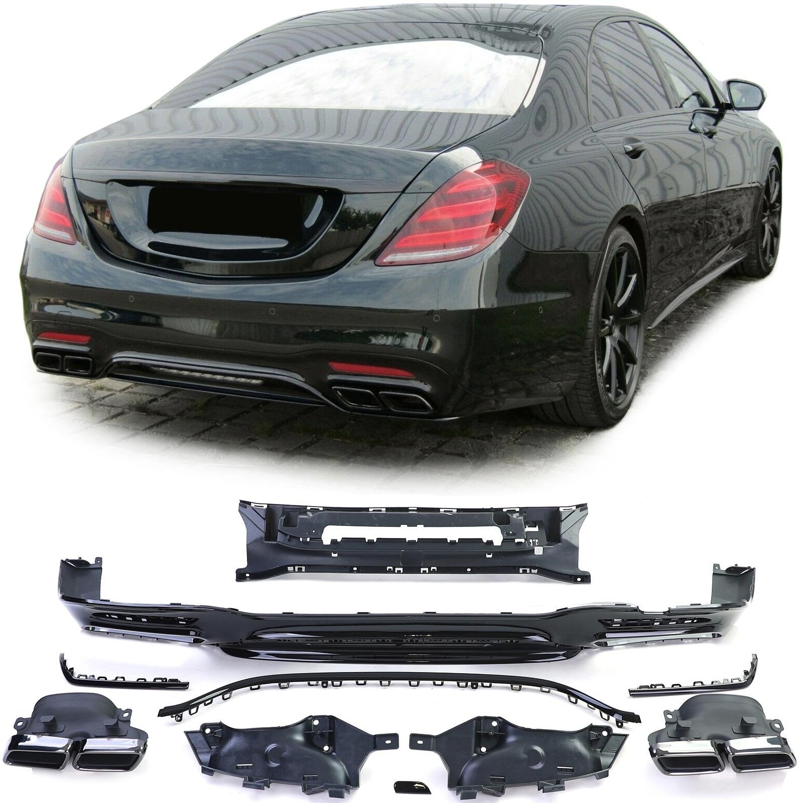 Rear diffuser with exhaust tips - Mercedes S-class W222 (2017-2020) AMG-line
