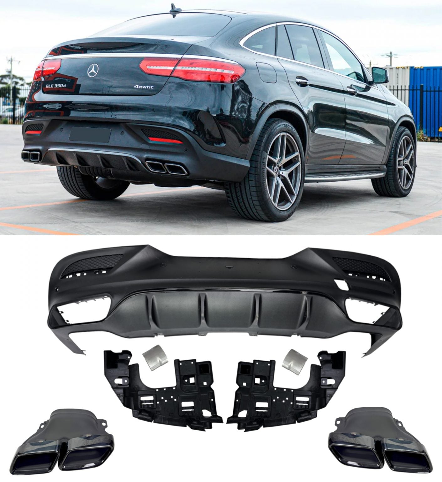 Rear diffuser with exhaust tips  - Mercedes GLE Coupe C292 (2015-2019) AMG-line