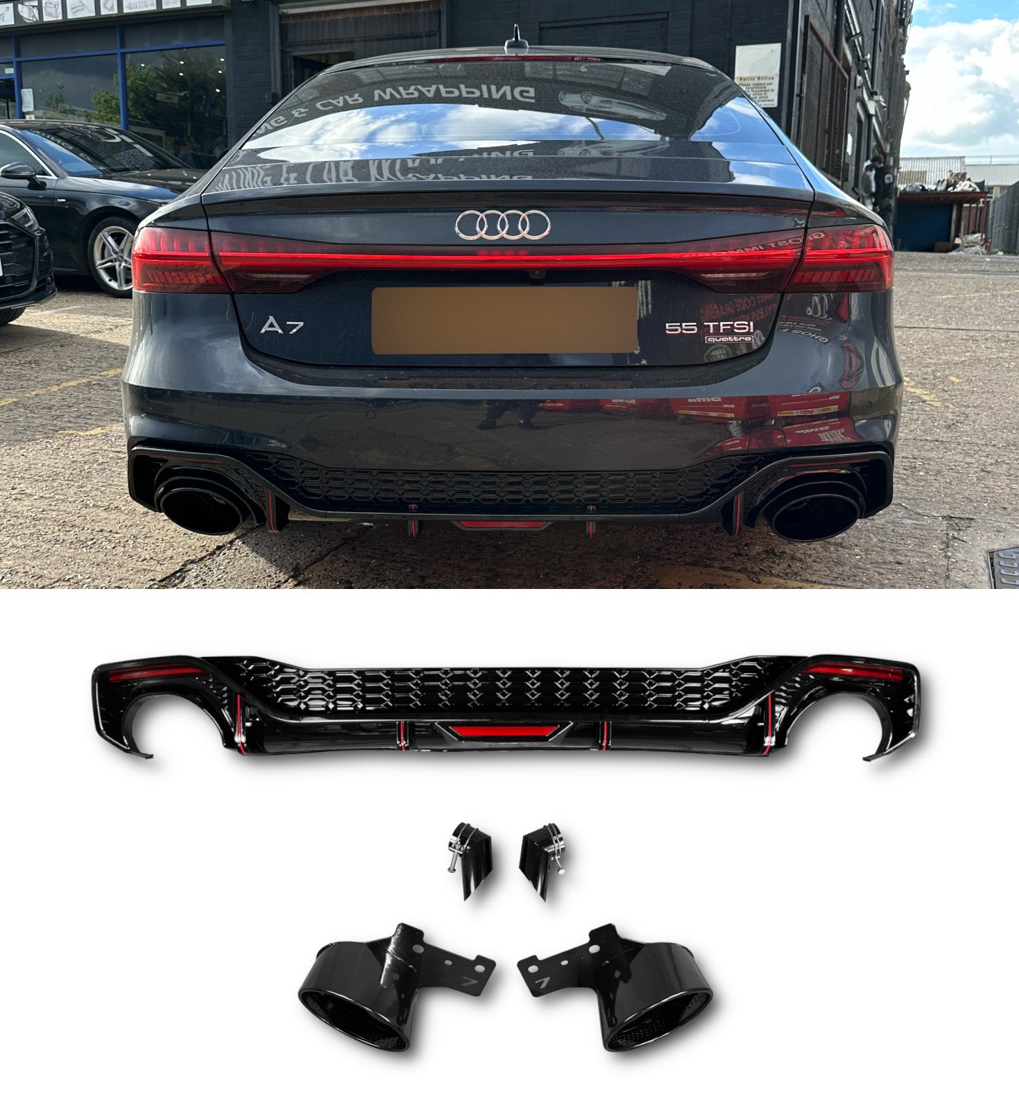 Rear diffuser with exhaust tips RS-style Audi A7 (2018-2025) S-line