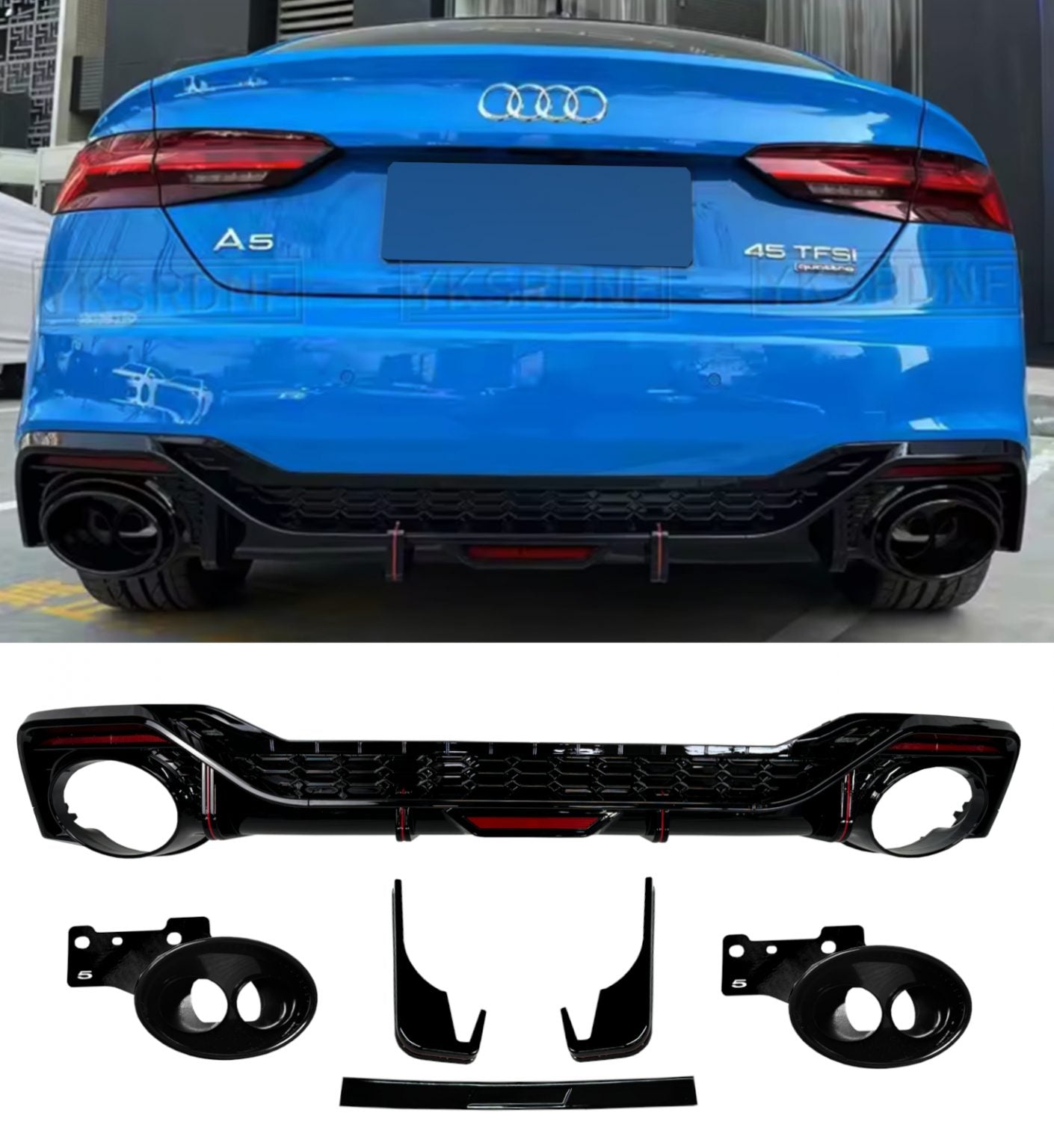 Rear diffuser with exhaust tips RS-style Audi A5 B9.5 (2020-2025)